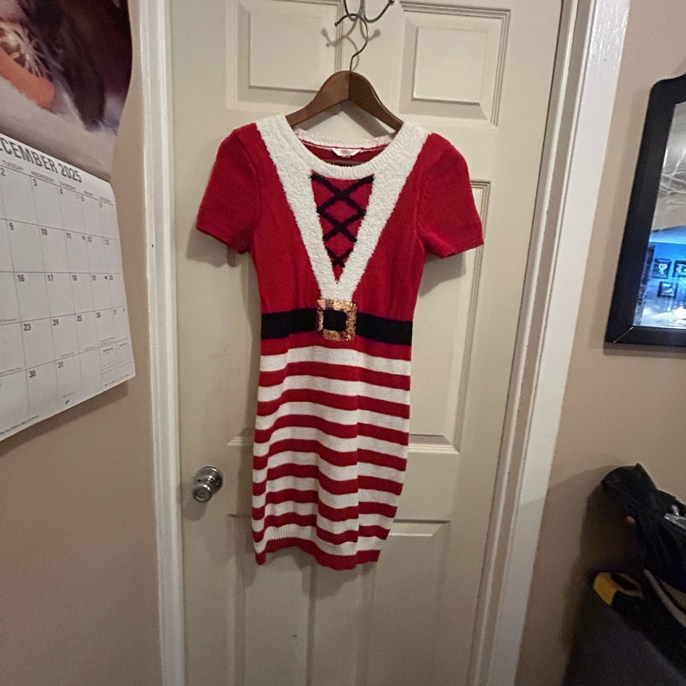 No Boundaries Red and White Knit Sweater Holiday dress - size medium